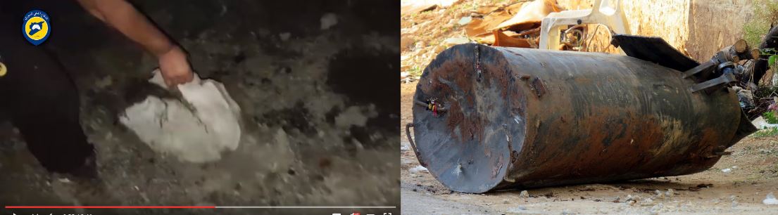 Fig 8a - Conflict Intelligence Team Comparison of debris shown in Fig. 7 and unexploded barrel bomb from Hama province.