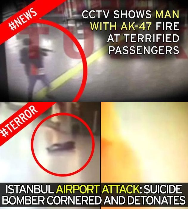 CCTV Images from the Istanbul Airport Attack – Firearms, then vest detonation.