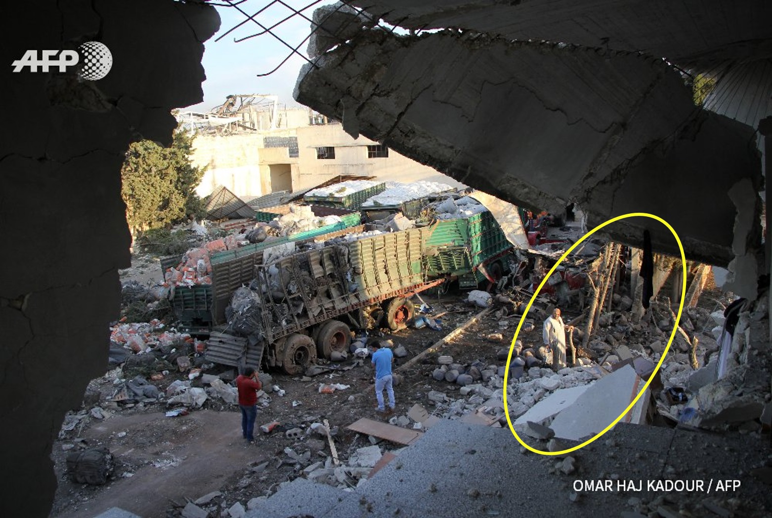 Fig 10 - View from same damaged building. Yellow circle shows destroyed wall