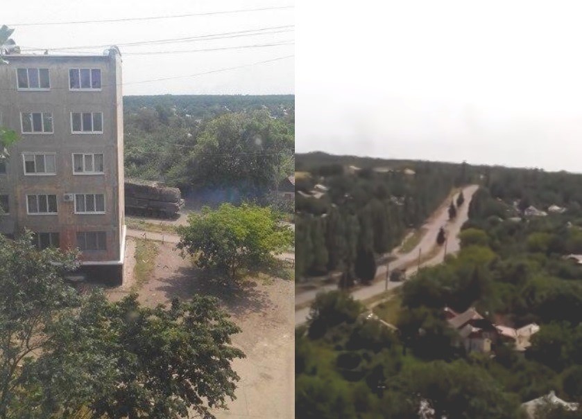 Photograph and screenshot from footage of the Buk missile launcher in Snizhne, Ukraine, July 17, 2014.