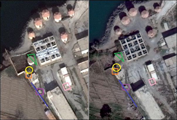Satellite imagery from Google Maps (October 10, 2014; left) and Microsoft Bing (January 2013; right).