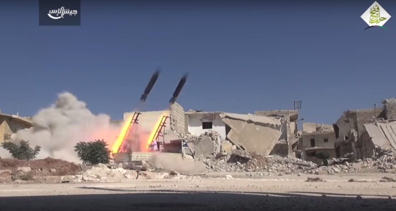 A Jaish al-Islam truck mounted with a dual IRAM system.