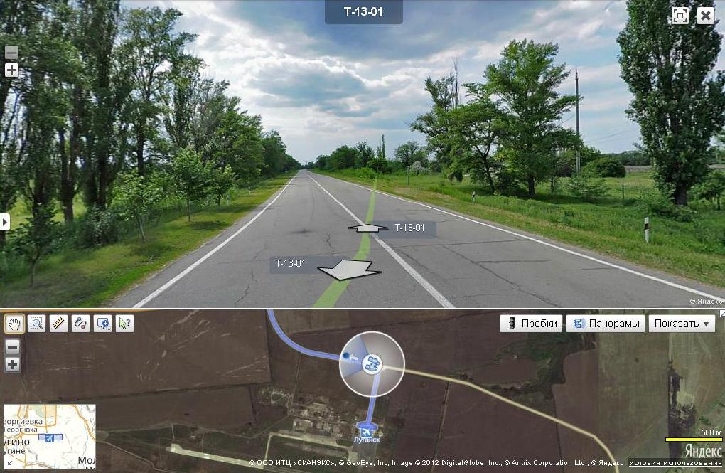 Yandex Panoramas view of the road on which the T-72B3 tank was photographed