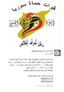 Hassan al-Assad Black Hussein Post offering different payments for volunteers for fronts from Palmyra to Latakia