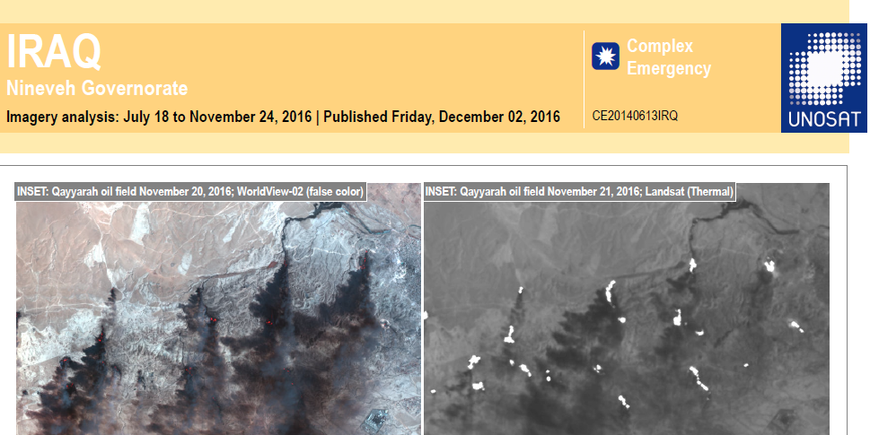 Snapshot of UNOSAT's Environmental Damage analysis prepared for Humanitarian Respsonse