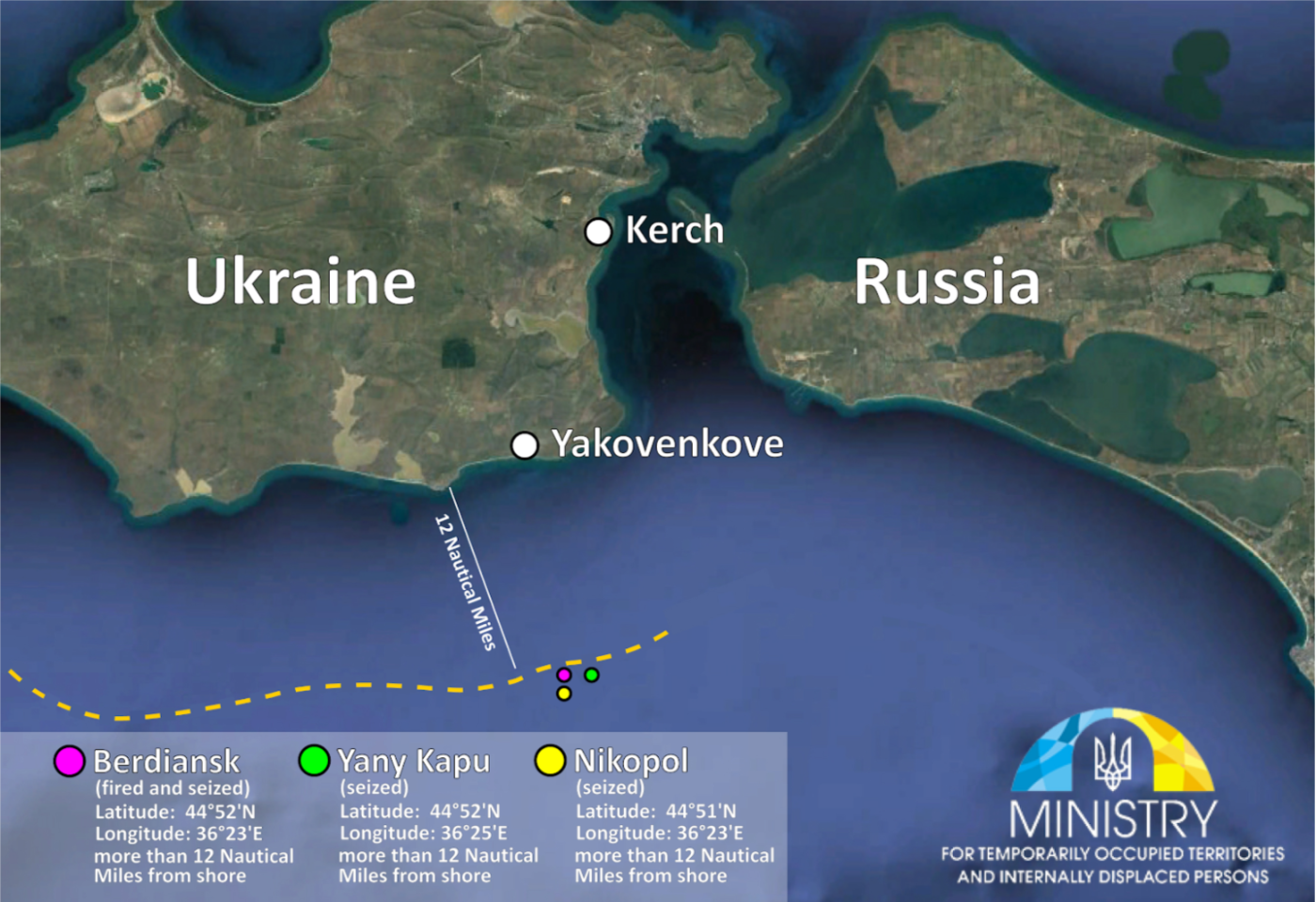 Image 9: Ukrainian release showing the locations of the capture of the three ships. 