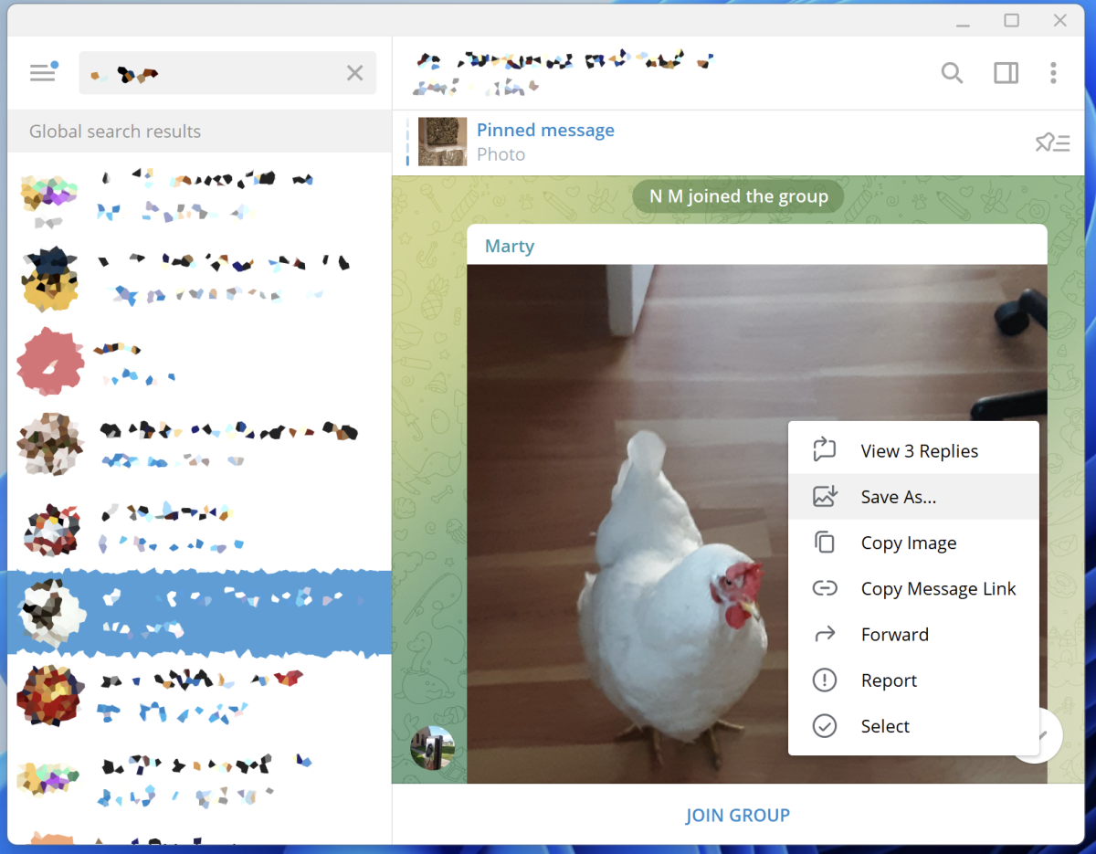 To archive an image on Telegram using the desktop version of the app, simply right click and choose "Save as…"