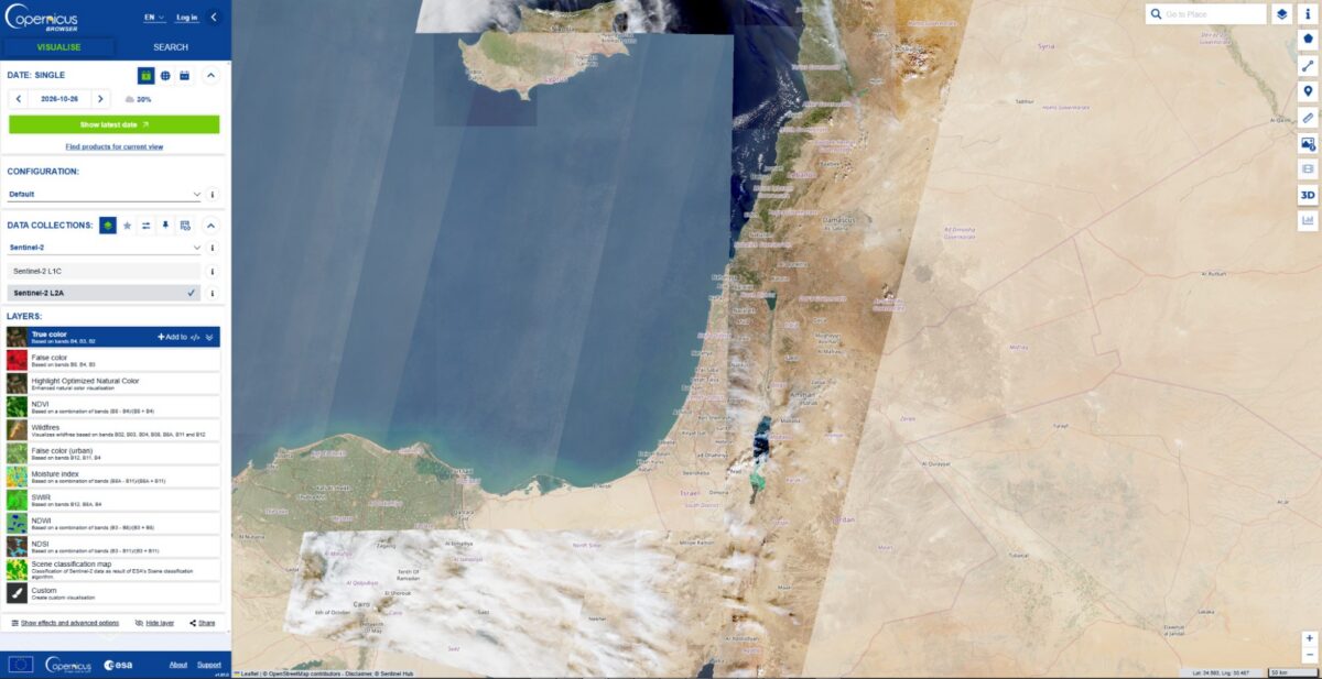The missing tiles also include Gaza, parts of Israel, Egypt, and Cyprus, and the Eastern Mediterranean Sea.