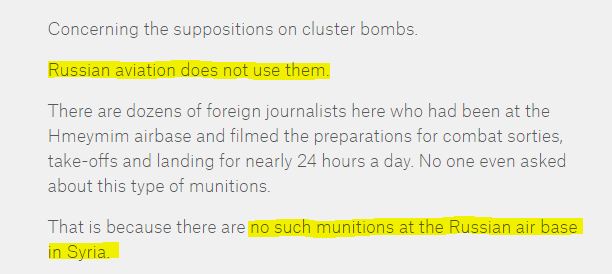 Ru MOD Claim on Cluster Munitions in Syria