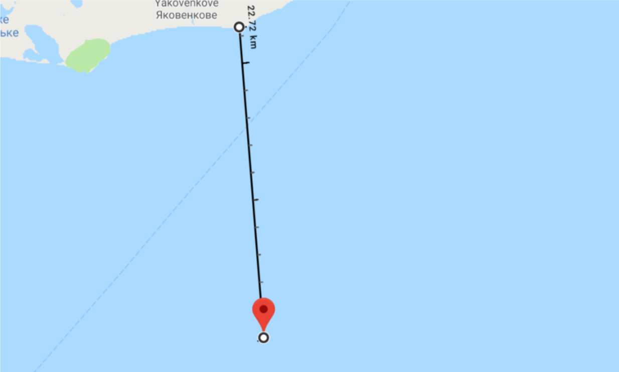 Image 8: Distance between the location where the ‘Berdyansk’ came under fire according to the FSB, and the coastline of Crimea.